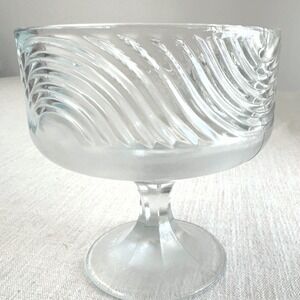 H.O. Brody Cleveland Ohio Vintage Frosted Glass Pedestal Bowl Swirl Pattern
